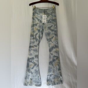 NWT Zara Cotton Stretchy Tie Dye Slim Flare Pull On Pants - Gray / Cream - Sz L